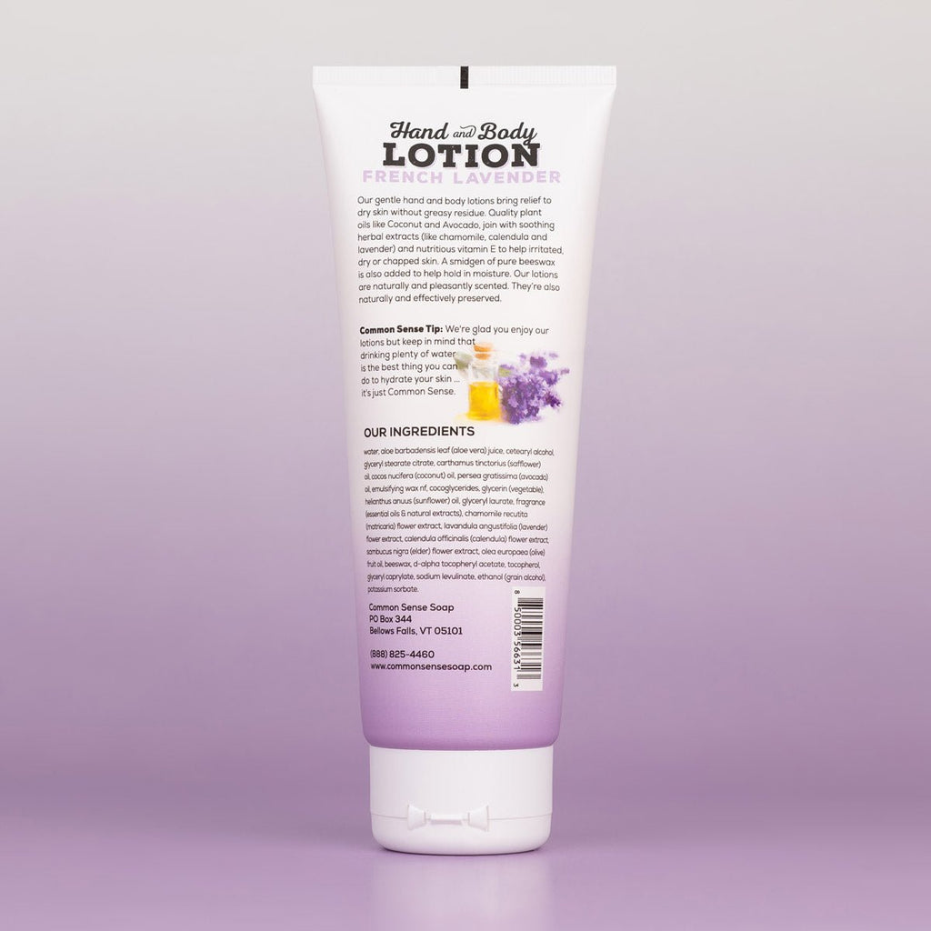 French Lavender Lotion - 8 oz tube - Common Sense Soap