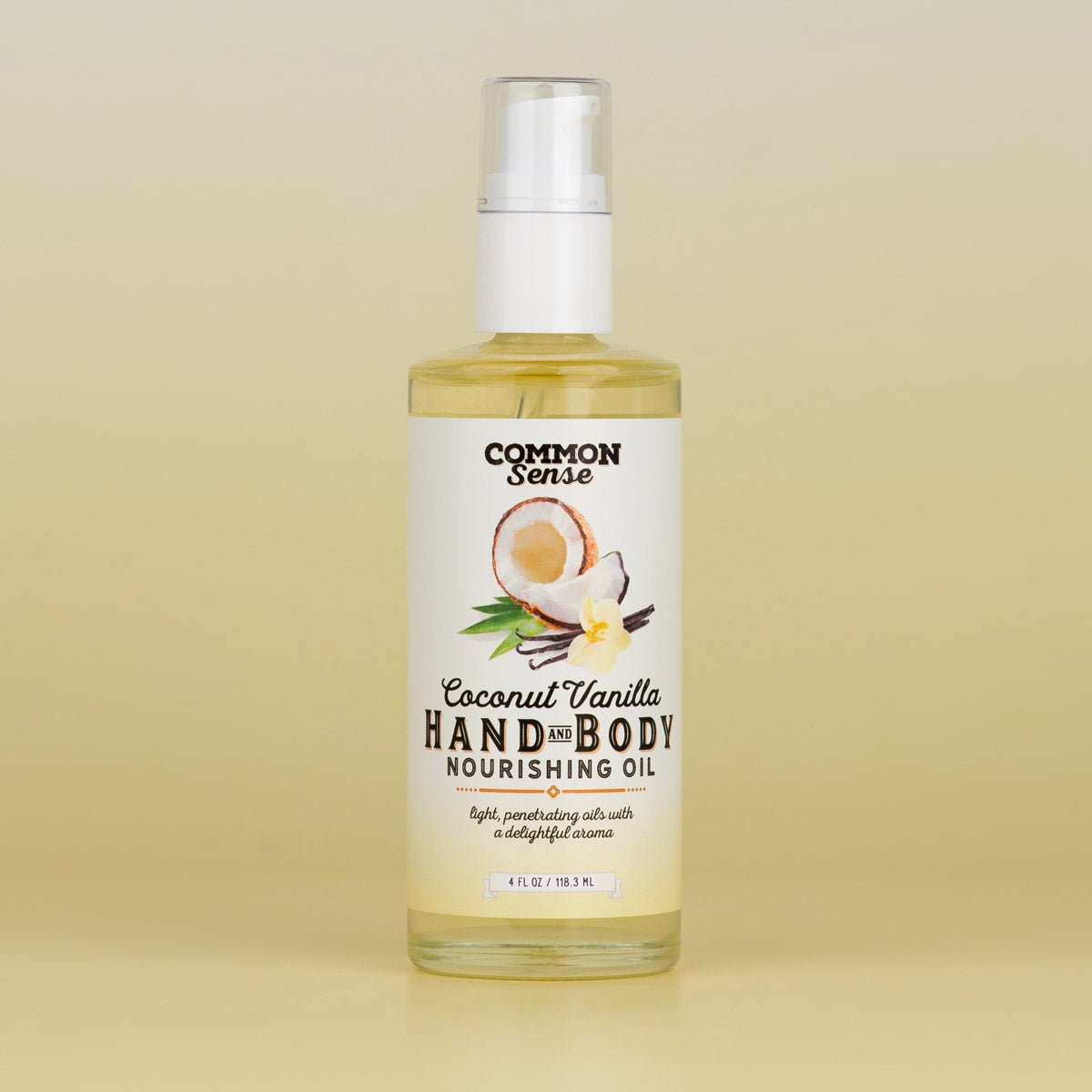 Hand & Body Oil, Coconut Vanilla - 4 oz - Common Sense Soap