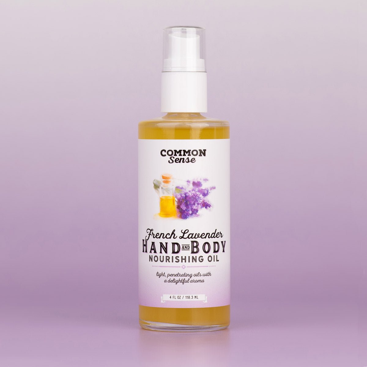 Hand & Body Oil, French Lavender - 4 oz - Common Sense Soap