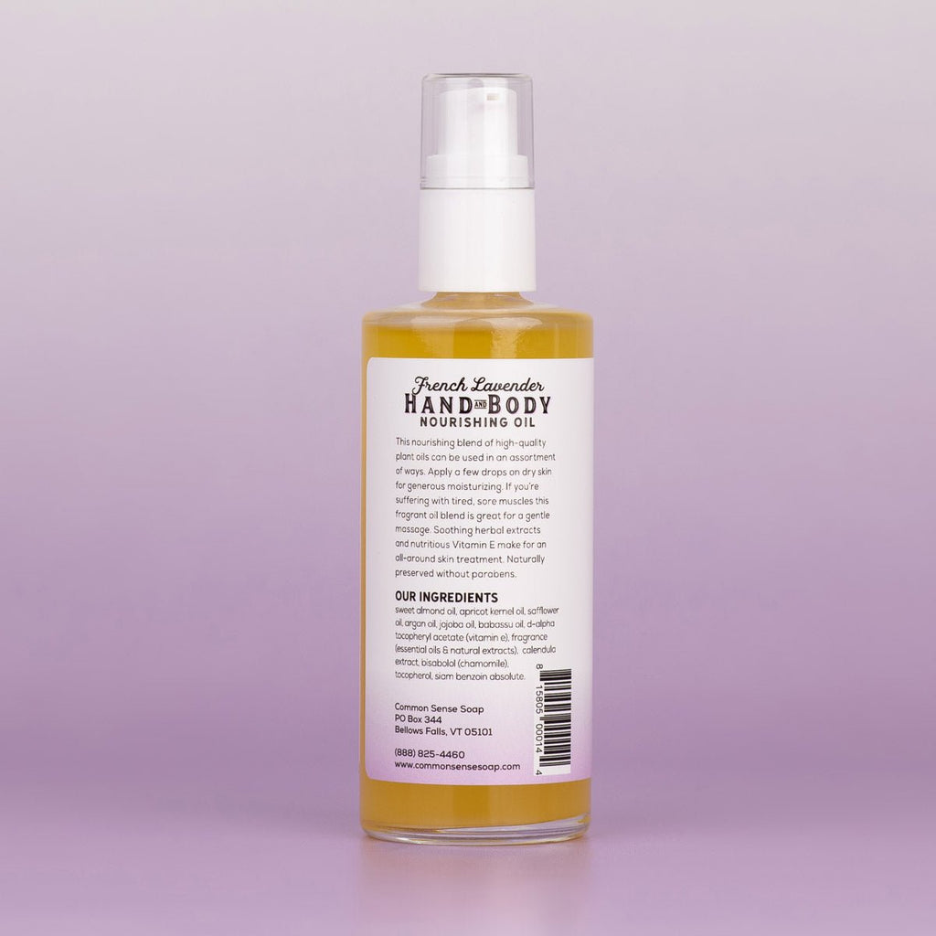 Hand & Body Oil, French Lavender - 4 oz - Common Sense Soap