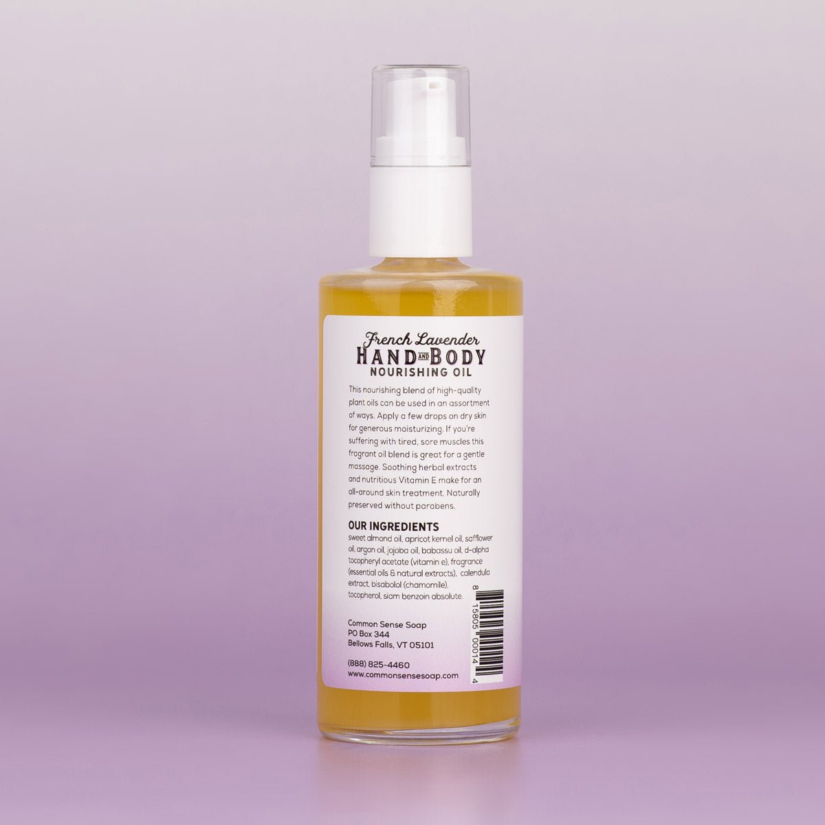 Hand & Body Oil, French Lavender - 4 oz - Common Sense Soap